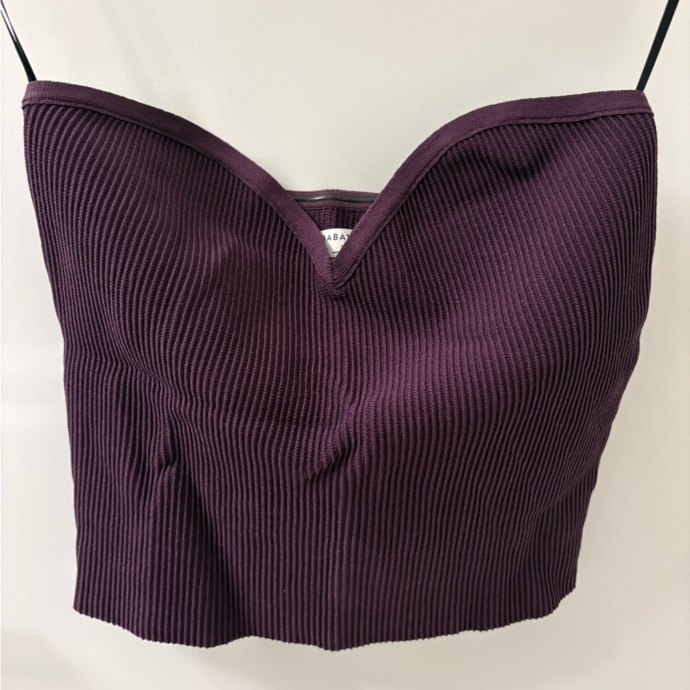Babaton Purple Ribbed Strapless Top